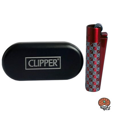 Clipper Metall British Laser Rot Reibradfeuerzeug in der Metallbox