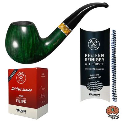 VAUEN Pfeife Ambrosi 8104, grün, samtmatt, 9mm Filter - Angebot mit Zubehör