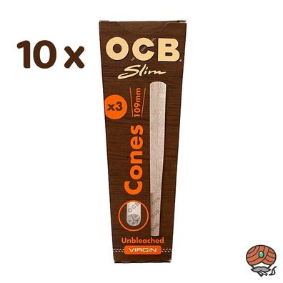 OCB Cones Slim Unbleached Virgin Paper 10 Packs à 3 Cones