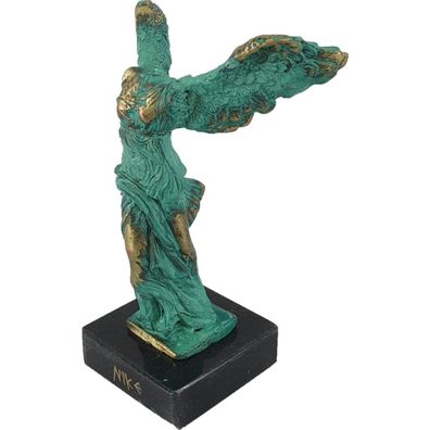 10cm Metall Figur Nike von Samothrake auf Marmorsockel griechische Göttin Türkis ange