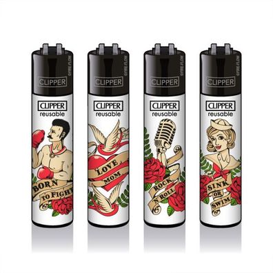 Clipper Reibradfeuerzeuge TATTOO #10, 4 Stück