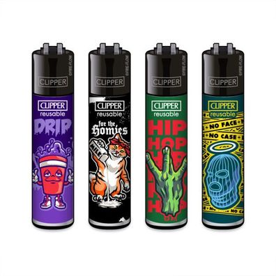 Clipper Reibradfeuerzeuge HIP HOP SLOGAN #1, 4 Stück