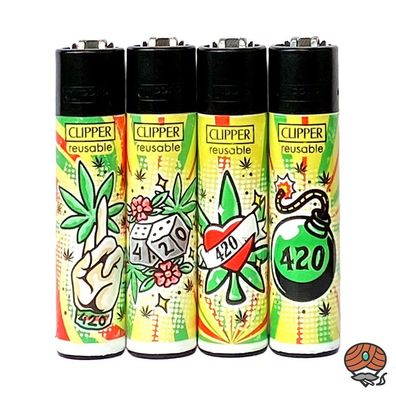 Clipper Reibradfeuerzeuge 420 TATTOO, 4 Stück