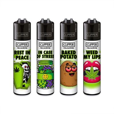 Clipper Reibradfeuerzeuge WEED SLOGAN #12, 4 Stück