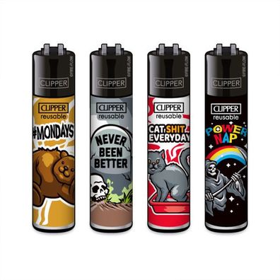 Clipper Reibradfeuerzeuge MIX SLOGAN #5, 4 Stück