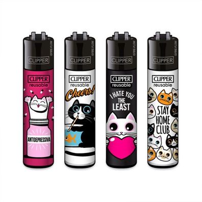 Clipper Reibradfeuerzeuge KATZEN #2, 4 Stück