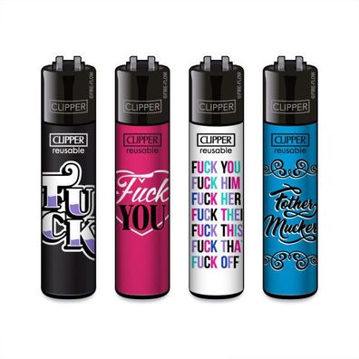 Clipper Reibradfeuerzeuge FUCK Collection, 4 Stück