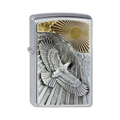 Zippo Benzin-Feuerzeug Eagle Sun-Fly Emblem, chrom gebürstet, unbefüllt