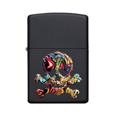 Zippo Benzin-Feuerzeug Skull bunt, schwarz matt, unbefüllt