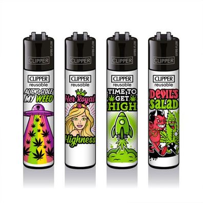 Clipper Reibradfeuerzeuge Weed Slogan #8, 4 Stück