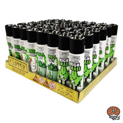 Clipper Reibradfeuerzeuge Weed Slogan #10, Würfel 48 Stück