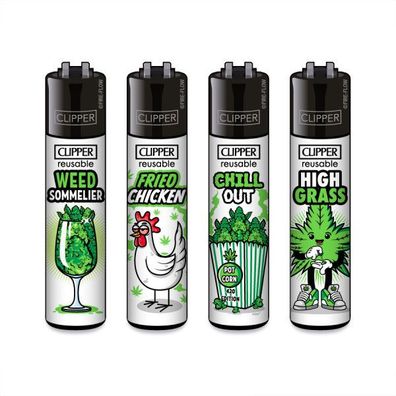 Clipper Reibradfeuerzeuge Weed Slogan #10, 4 Stück