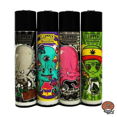 Clipper Reibradfeuerzeuge Octopusse, 4 Stück