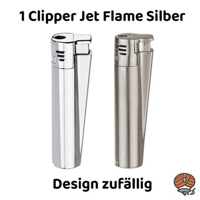 Clipper Metall Silver Jet Flame Feuerzeug in der Metallbox, Design zufällig