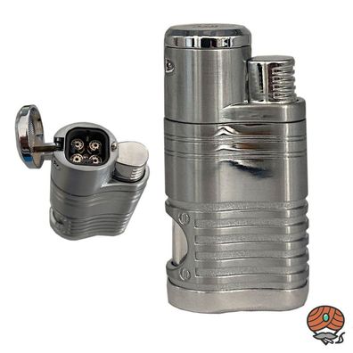 Winjet Baar Zigarren-Feuerzeug mit 4-strahliger Jet-Flamme, Chrom mit Bohrer