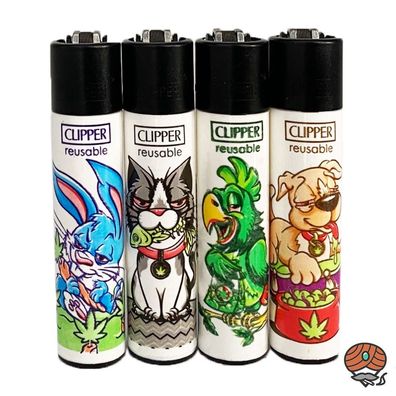 Clipper Reibradfeuerzeuge Stoned Animals, 4 Stück
