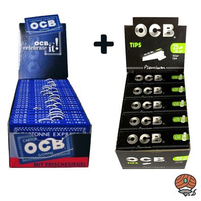 OCB Blau Doppel Blättchen 25 x 100 Blatt + OCB Premium Filter Tips 25x50 Tips