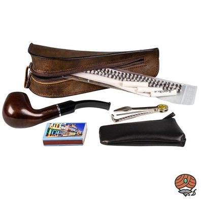Jean Claude Pfeifen Einsteiger-Set, leicht gebogen, braun: Pfeife + Zubehör