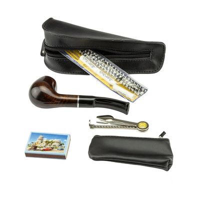 Jean Claude Pfeifen Einsteiger-Set, leicht gebogen, schwarz: Pfeife + Zubehör