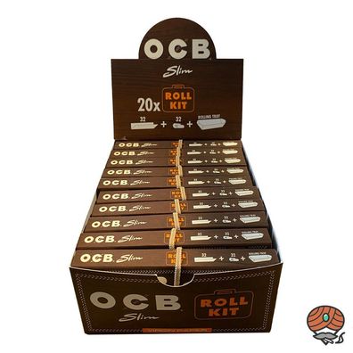 20x OCB Unbleached Virgin Slim ROLL KIT: 32 Blättchen + 32 Tips + Dreh-Schale