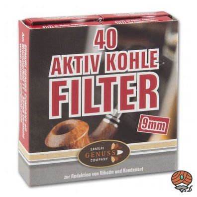 Ermuri Aktivkohle Pfeifenfilter 9mm, 40 Stück