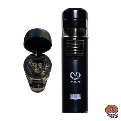 Myon Bayonet Zigarren-Feuerzeug mit 3er Jet-Flamme Racing Edition Schwarz Bohrer