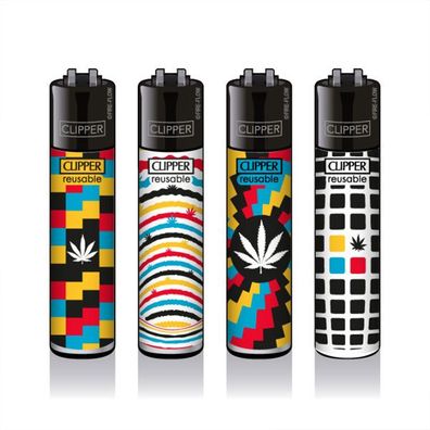 Clipper Reibradfeuerzeuge Optical Weed, 4 Stück