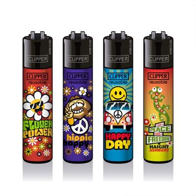 Clipper Reibradfeuerzeuge Hippie #15, 4 Stück