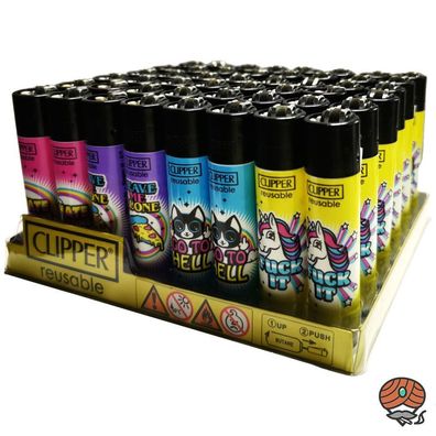 Clipper Reibradfeuerzeuge Slogan #15, Würfel 48 Stück