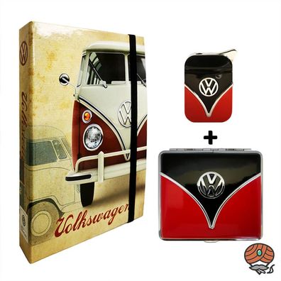 Volkswagen / VW Bulli, Zigarettenetui und Feuerzeug, Geschenkbox, Rot