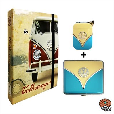 Volkswagen / VW Bulli, Zigarettenetui und Feuerzeug, Geschenkbox, Blau