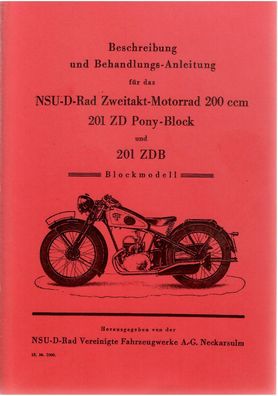 Bedienungsanleitung NSU 201 ZDB, NSU D -RAD Modell 201 ZD Pony Block