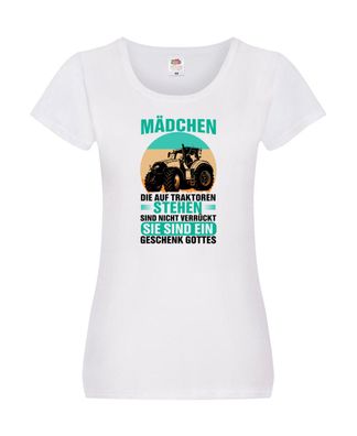 Mädchen die auf Traktoren stehen | Landwirt | Bauer Damen Shirt Weiß