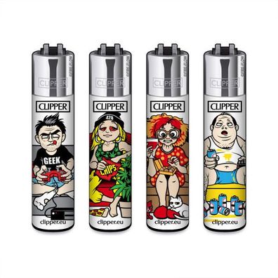 Clipper Reibradfeuerzeuge Couch Potatoes, 4 Stück