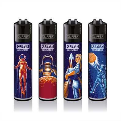Clipper Reibradfeuerzeuge Astronauten #2, 4 Stück