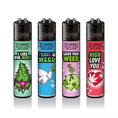 Clipper Reibradfeuerzeuge Weed Slogan #11, 4 Stück