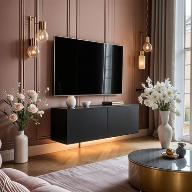 Lowboard PARIS 100 cm Schwarz Matt - Soft Close TV-Schrank- LED optional