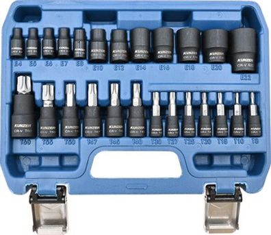 Kunzer Bitsatz "TX-Profil" 25-teilig Sortiment im Koffer 1/2 3/8 1/4 Zoll 7BST25