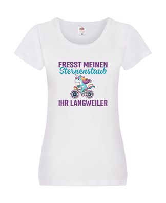 Fresst meinen Sternenstaub | Einhorn | Fahrendes Einhorn v2 Damen Shirt Weiß