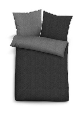biberna Melange-Flanell Bettwäsche Titanium 135/200cm + 80/80cm