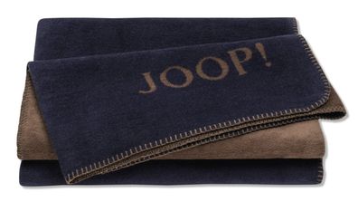 JOOP! Uni-Doubleface Plaid / Decke Marine-Karamell 150 x 200cm