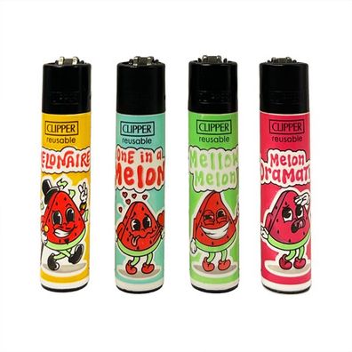 Clipper Reibrad Feuerzeuge Melon Slogan, 4 Stück