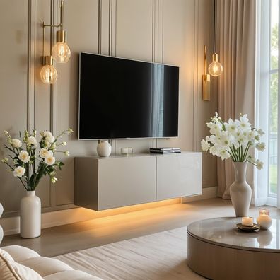 Lowboard PARIS 100 cm Kaschmir Matt - Soft Close TV-Schrank- LED optional