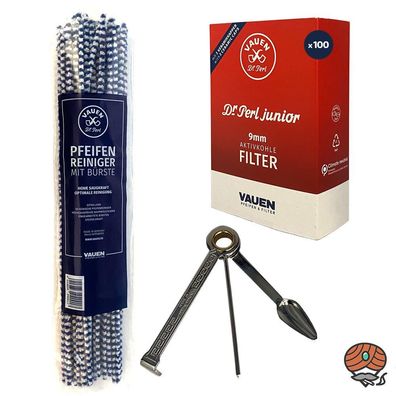 VAUEN Pfeifenreiniger EXTRA LANG + Dr. Perl Aktivkohlefilter + Pfeifenbesteck