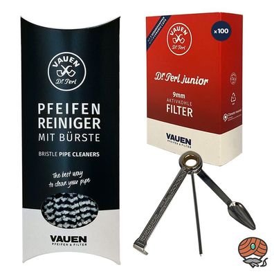 VAUEN Pfeifenreiniger 80 St + Dr. Perl Aktivkohlefilter 100 St. + Pfeifenbesteck