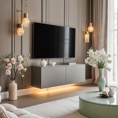 Lowboard PARIS 100 cm Grau Matt - Soft Close TV-Schrank- LED optional