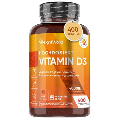 Vitamin D3 4000 IE - 400 Tabletten (1 Tablette alle 4 Tage) - WeightWorld