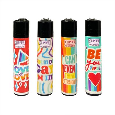 Clipper Reibrad Feuerzeuge Pride Slogan, 4 Stück