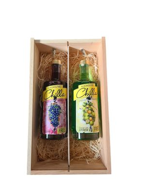 Holzbox CHILLA BERRY FREE Aperitivo alkoholfrei und Chilla FREE alkoholfrei