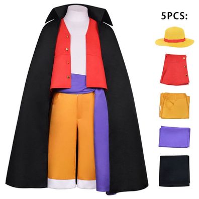 Cosplay One Piece Wano Country Luffy Kostume Hut Mantel Halloween Karneval Anzug